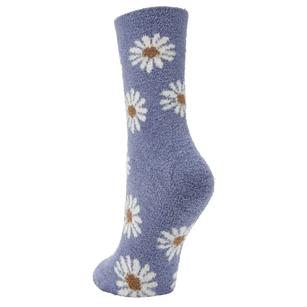 Airplus Women's Fall Cozy Aloe Crew Socks, Tossed Daisies, Sizes 5-10, 1 pair